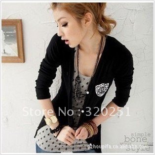 free shipping 2012 Korean version of the Medal of thin models wild long-sleeved round neck women's jacket ow605