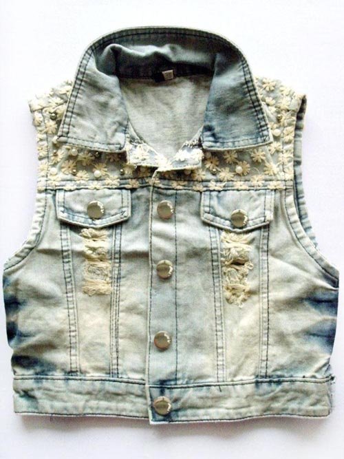 Free Shipping 2012 Lace Beading Sleeveless Women Denim Jackets/Vest Wholesale