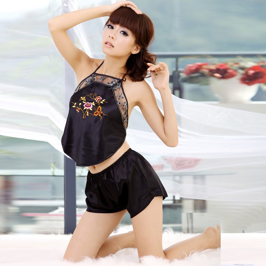 Free Shipping 2012 lace sexy silk adult women's vintage apron underwear sleep set