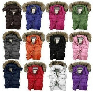 Free shipping 2012 Ladies down vest fur collar hooded warm goose down waistcoat for women