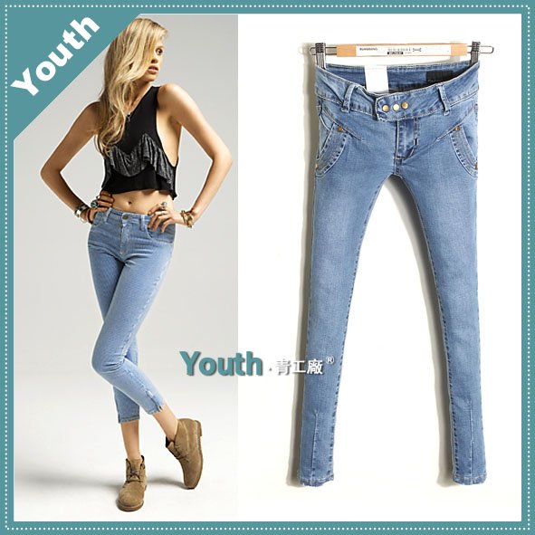 free shipping 2012 lady low waist Ninth pants/lady pants/slim jeans/denim 3008