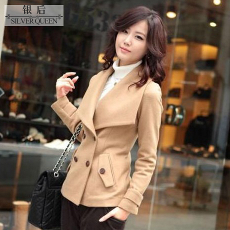 Free shipping 2012 large lapel double breasted woolen overcoat short design wool