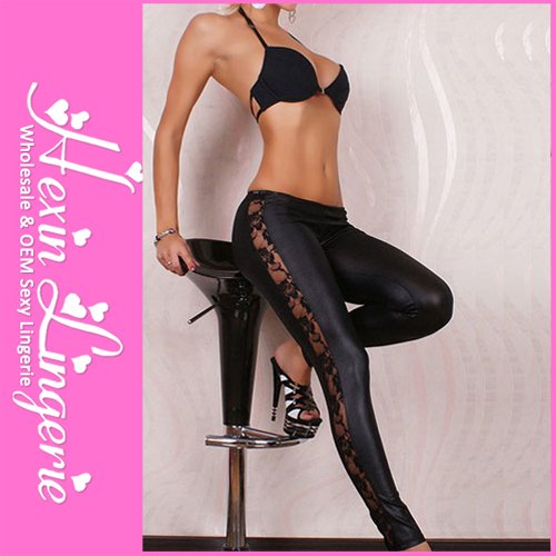 Free Shipping 2012 Latest Leather and Lace Leggings + Fast Delivery + Lower Price