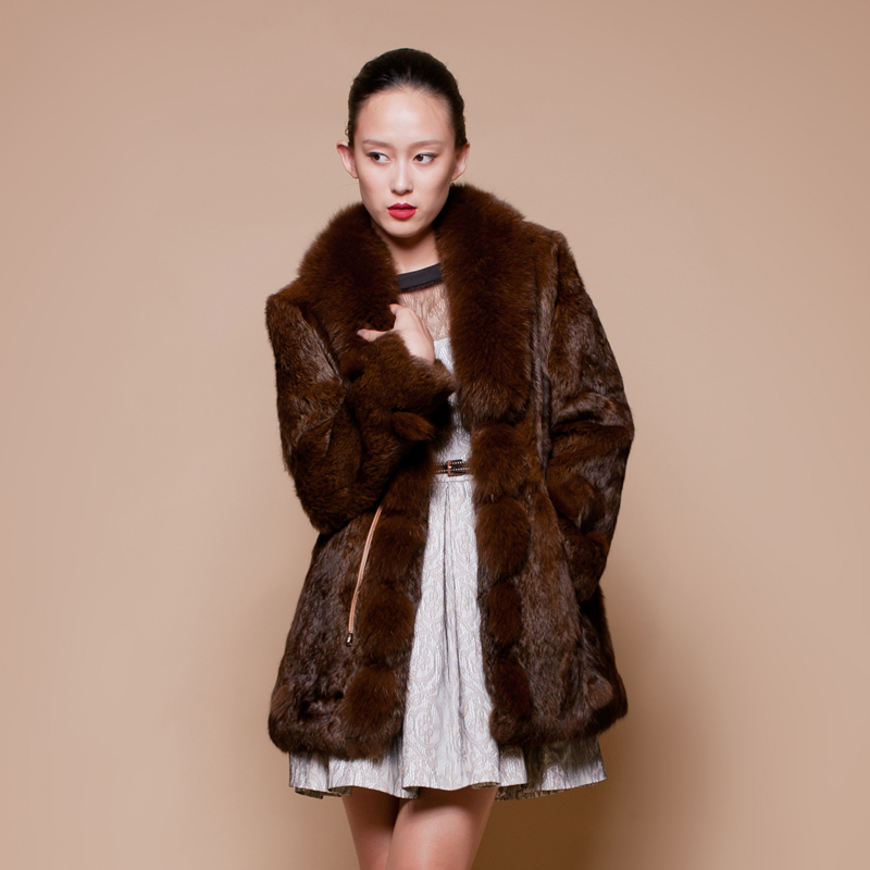 free shipping 2012 leather clothing fur coat top cape hare wool fox fur luxurious paragraph