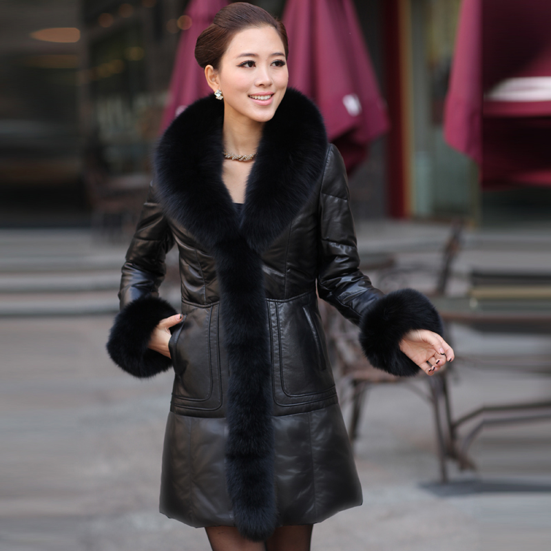 Free shipping 2012 Leather clothing genuine sheepskin down coat Women outerwear