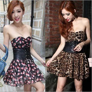 Free shipping/ 2012 leopard chiffon leather girdle chest wrapped /summer dress for women NO186