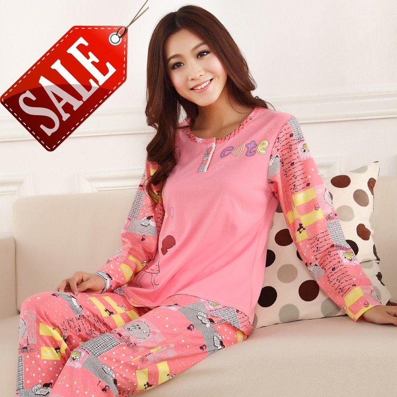 Free shipping 2012 letter sweet cartoon long-sleeve female sleepwear lounge pyjama set