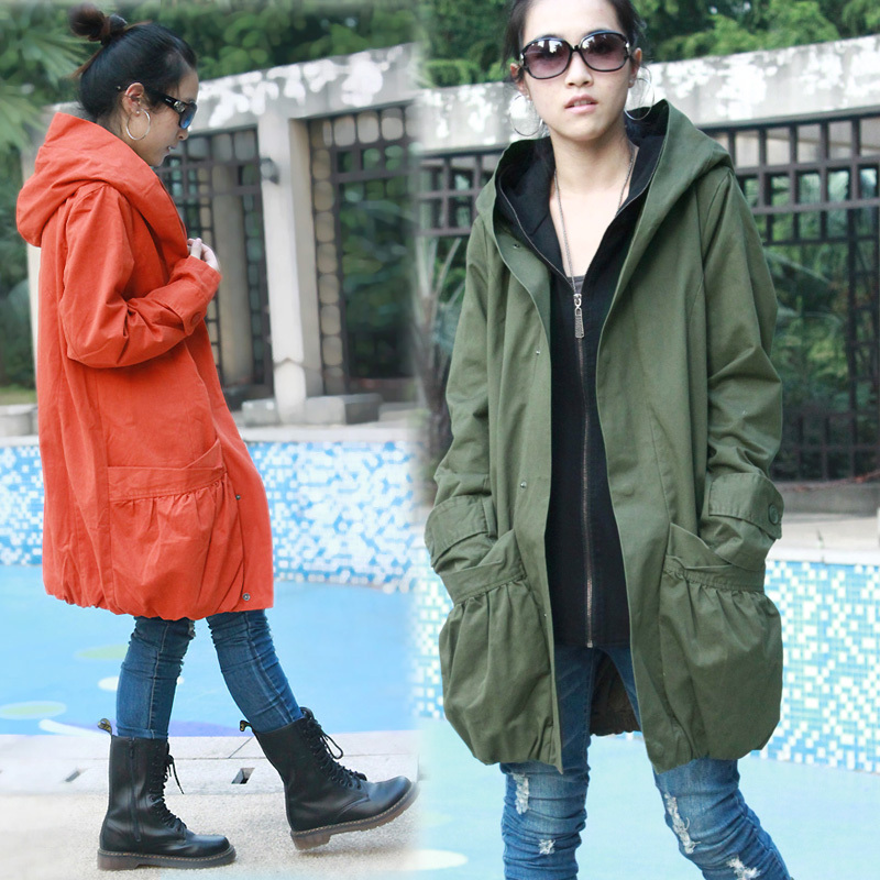 Free shipping 2012 long design loose plus size with a hood fashion female trench faux two piece thickening outerwear women's