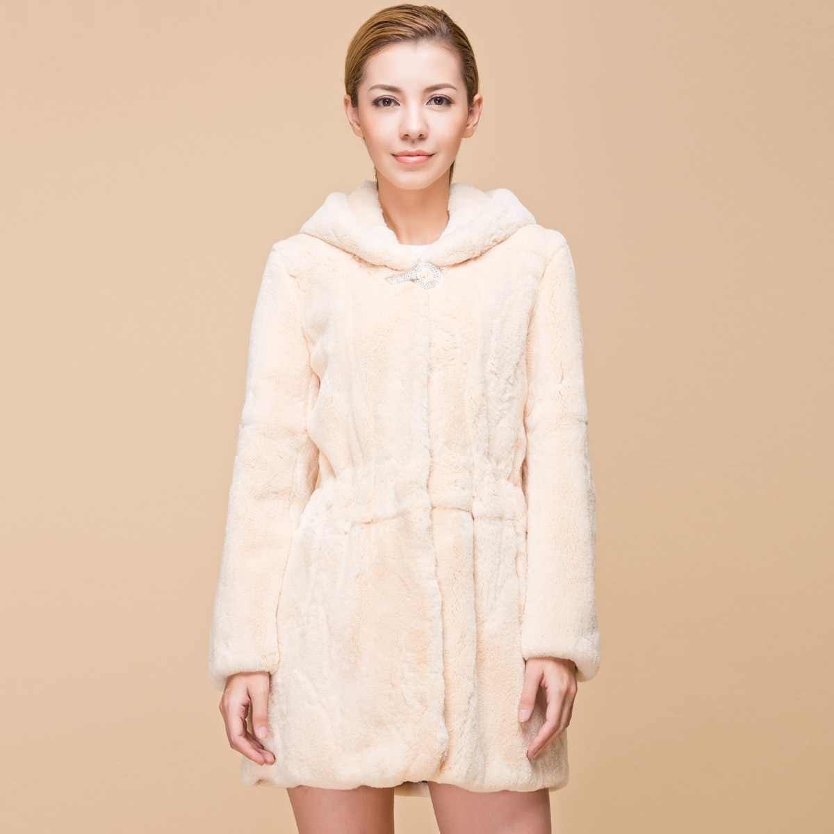 free shipping  2012 long design with a hood rex rabbit hair fur female outerwear q816-z