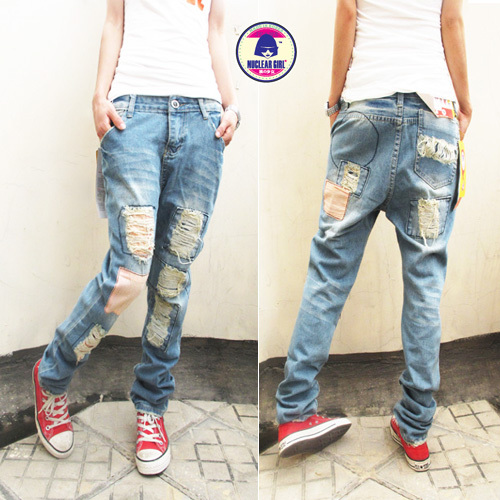 Free shipping 2012 loose beggar pants hole casual Women trousers jeans