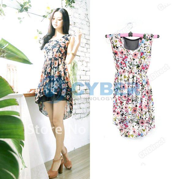 Free Shipping 2012 Lovely Womens Summer Beach Evening Party Floral Sleeveless Printed Mini Dress