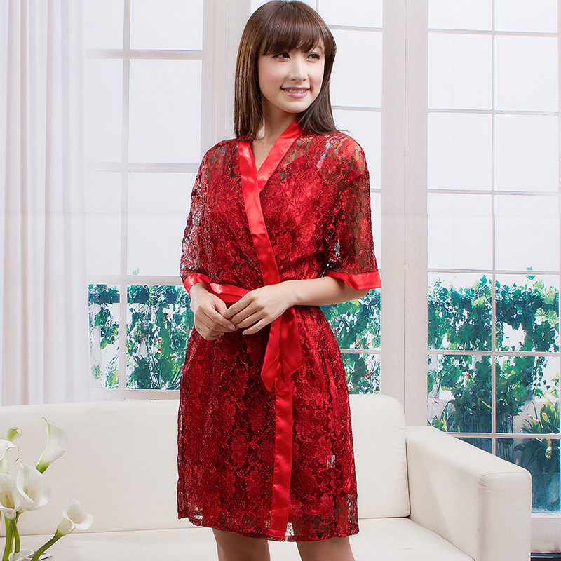 free shipping 2012 luxury faux silk red sleepwear female spring and summer red spaghetti strap robe twinset