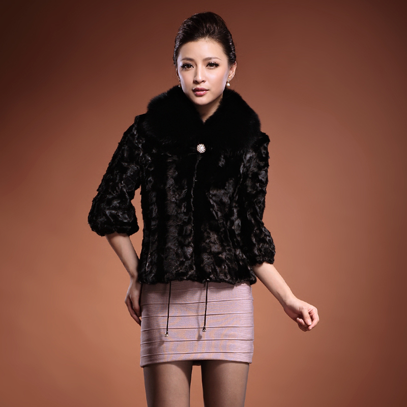 free shipping 2012 luxury fox fur leather coat 1012 douhua