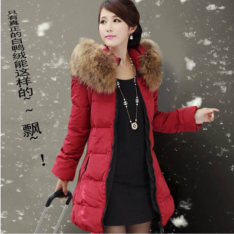 Free shipping! 2012 Luxury large fur collar slim medium-long down coat Women down coat Jacket New fashion Black