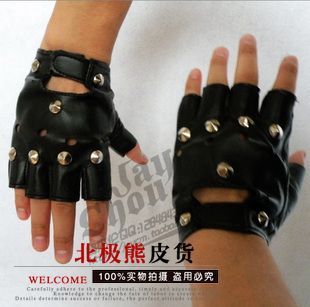 free shipping 2012 male Women semi-finger gloves punk rivet gloves fashion soft leather gloves personalized gloves