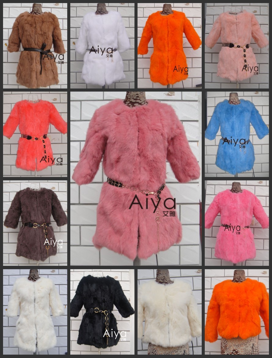 Free shipping 2012 medium-long design natural rabbit fur outerwear female real rabbit fur coat different colors avilable