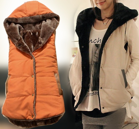 Free shipping 2012 medium-long plus velvet thickening with a hood cotton vest folder vest plus size L014