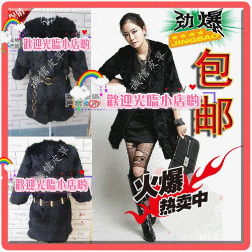 FREE SHIPPING! 2012 medium-long rabbit fur coat vest Women fur coat fur overcoat