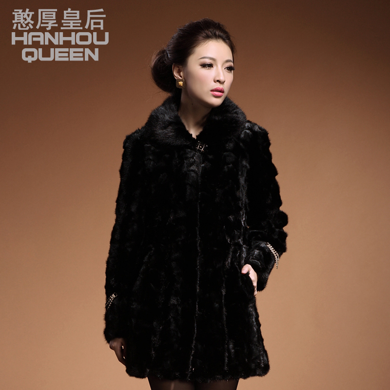 free shipping  2012 medium-long slim women's mink fur overcoat fur collar fight mink fur coat