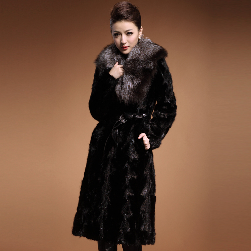 free shipping 2012 mink blue fox fur collar mink fur overcoat outerwear douhua