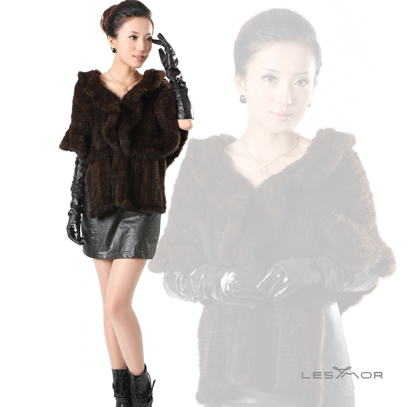 free shipping 2012 mink fur coat elegant knitted cape outerwear