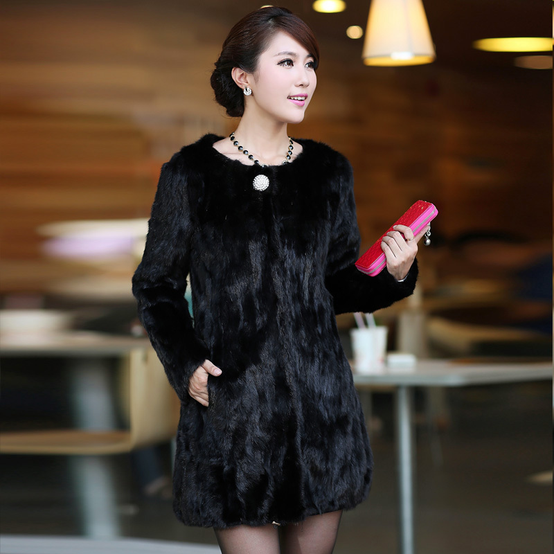 free shipping 2012 mink fur Women marten overcoat long design fight mink fur coat 1241