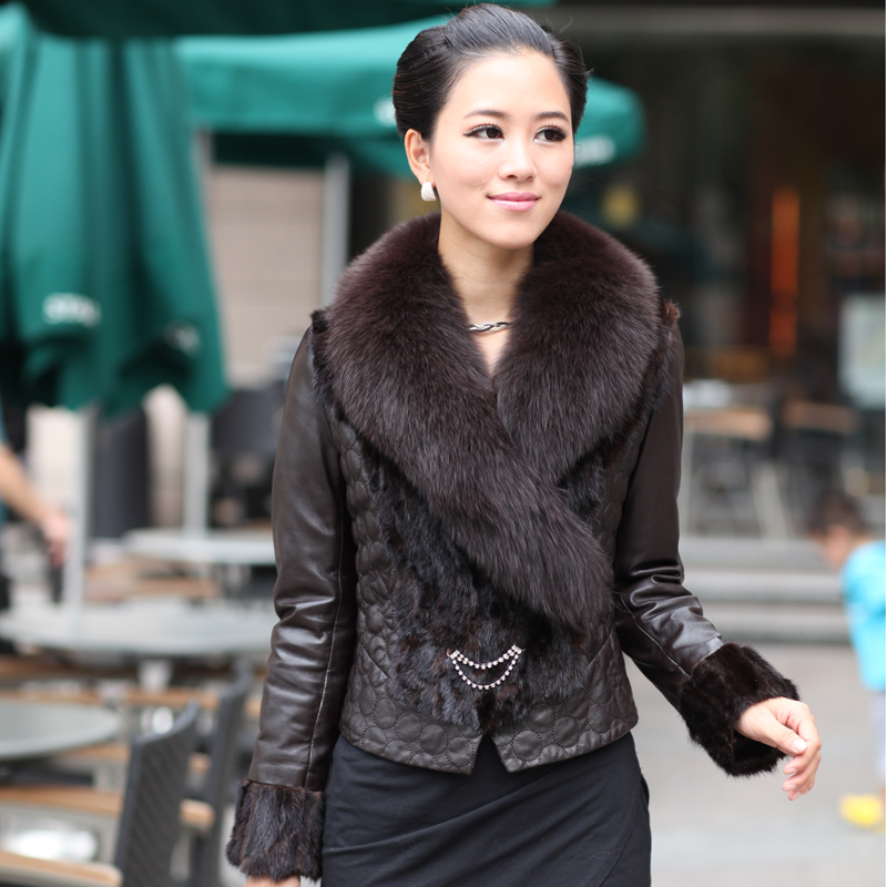 Free Shipping! 2012 mink fur women's fur fox fur leather coat women fur