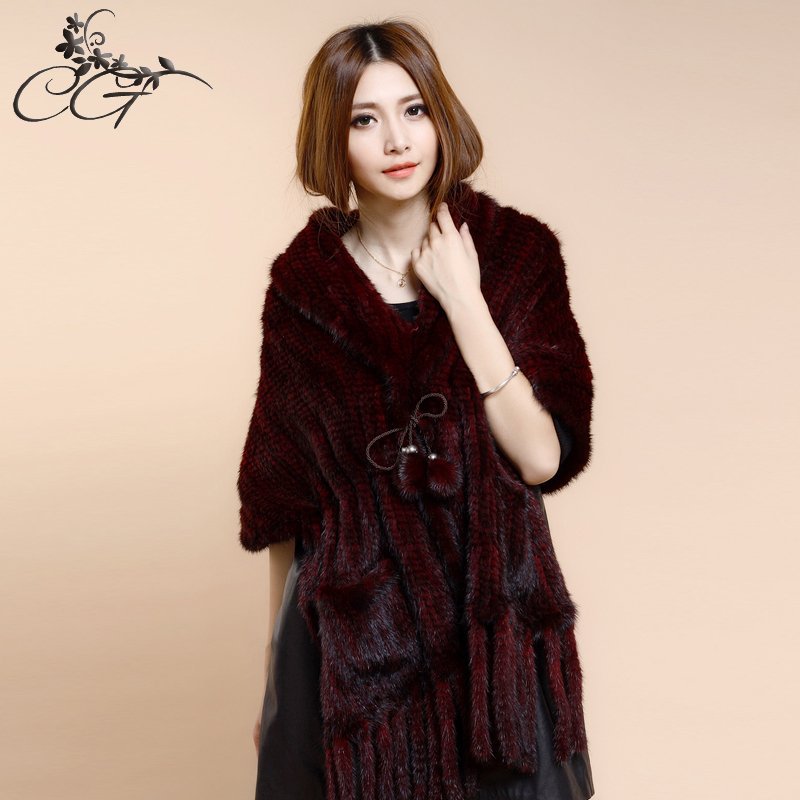 Free Shipping 2012 mink hair knitted lengthen tassel thermal women's cape