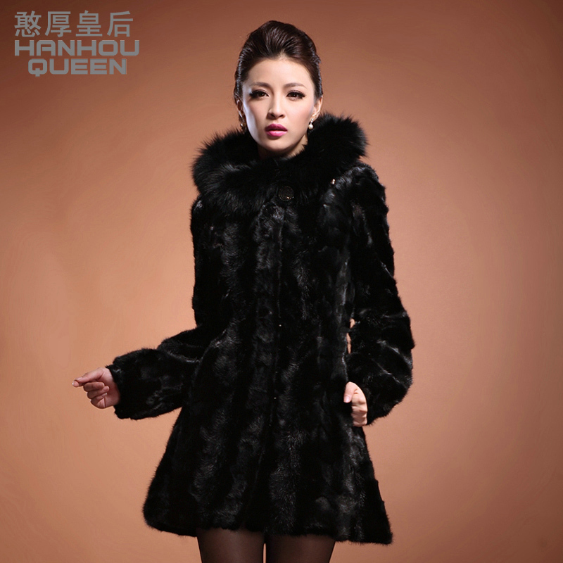 free shipping  2012 mink hair leather overcoat long design hooded fight mink fur coat