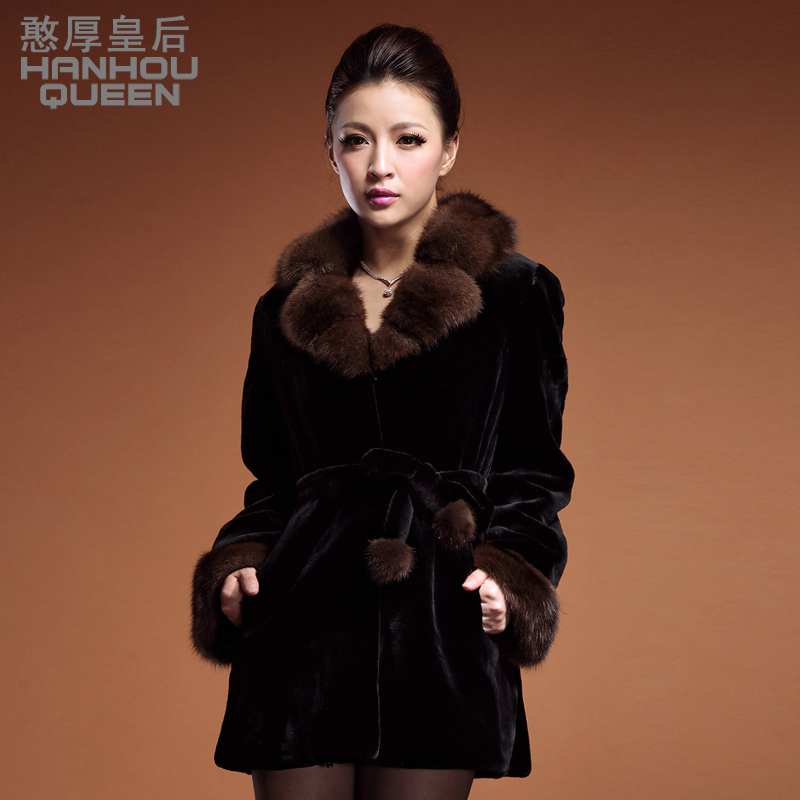 free shipping  2012 mink overcoat marten velvet medium-long slim fur coat