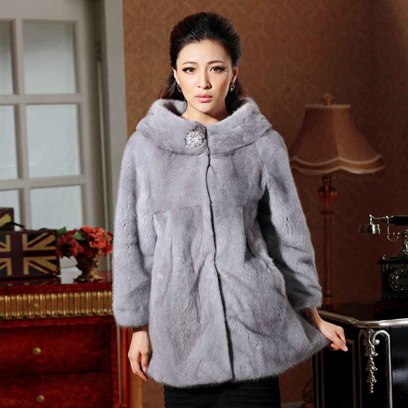 free shipping  2012 mink overcoat medium-long o-neck fur coat