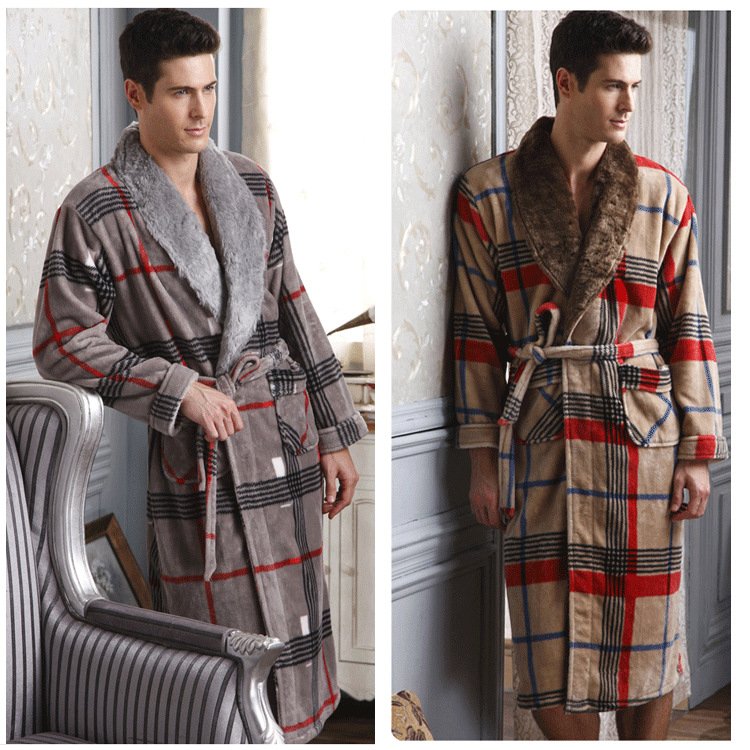 Free Shipping 2012 new arrival 100% cotton thickening coral fleece plaid stripe lacing robe bathrobes sleepwear