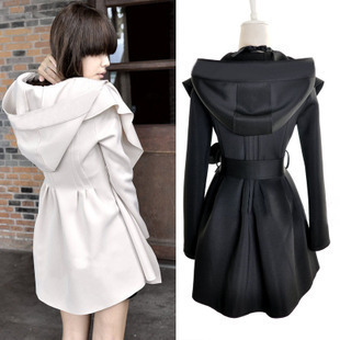 Free Shipping, 2012 new arrival autumn and winter women with a hood long design trench fashion handsome slim outerwear overcoat