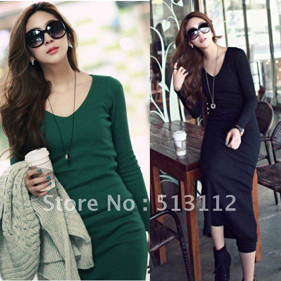 Free Shipping 2012 new arrival autumn maxi dress Women casual cotton long dresses MM1209 black, green