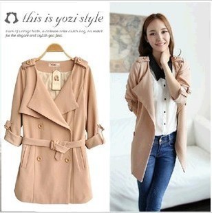 free shipping  2012 new arrival casual turn-down collar general double breasted belt trench outerwear