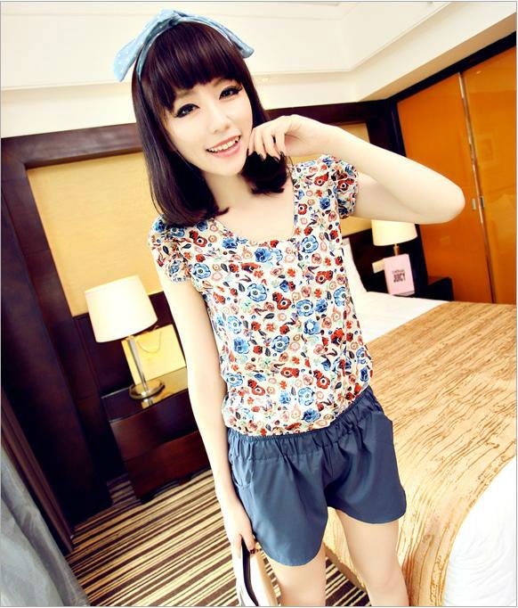 Free Shipping 2012 New Arrival Elegant Lady Women's Fashion Floral Korea Style Sleeveless Romper Strap Short Jumpsuit