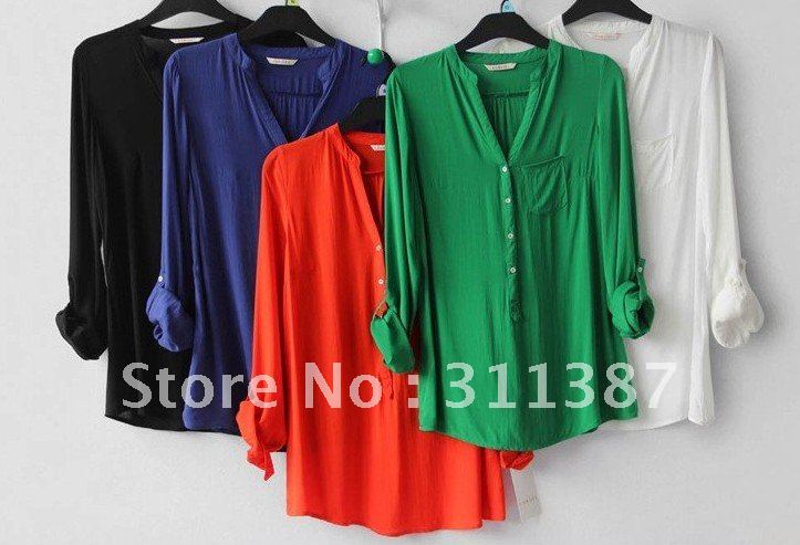 Free shipping,2012 new arrival Euro style Viscose women's spring shirts with various color unisize size  women's shirts SRS01008