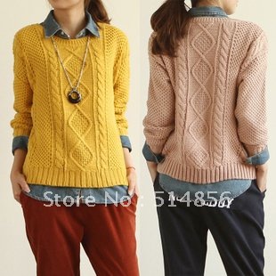 free shipping~~2012 New arrival,fashion sweater,women sweater,cute,for autumn & winter,5 colors (green,pink,white,yellow,red)