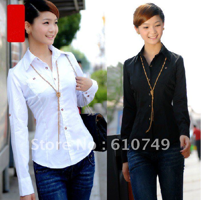 Free shipping 2012 New arrival Korea Version female white shirt women long sleeve shirt F2011