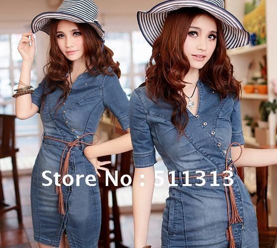 FREE SHIPPING 2012 new arrival lace slim retro S shape big size denim dresses