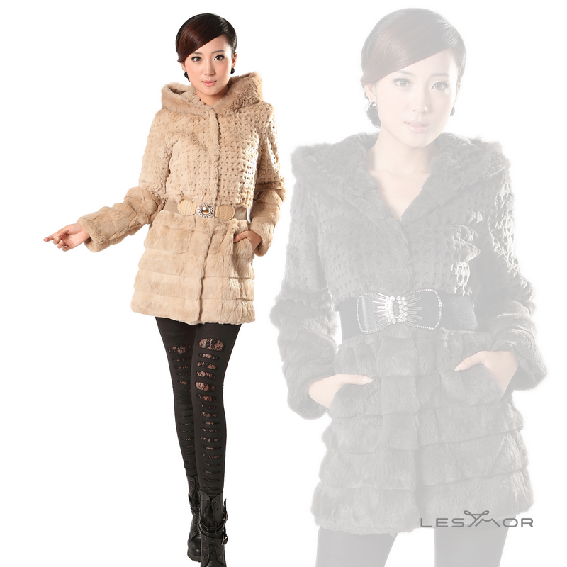 free shipping 2012 new arrival medium-long women's rabbit fur coat cap overcoat new arrival