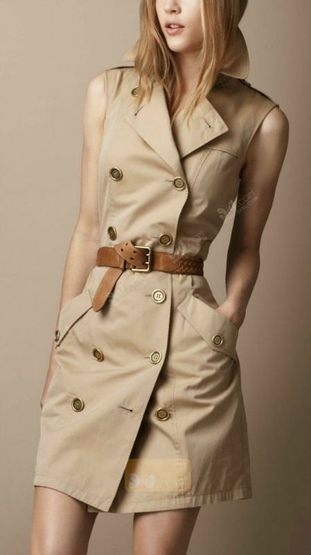 Free shipping 2012 New Arrival Military style women's doubled-breated trench sleeveless Dress  Wholesale/Retail 102007