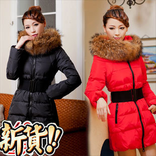 Free shipping 2012 new arrival raccoon fur slim thickening medium-long down coat outerwear female autumn