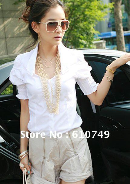 Free shipping 2012 New arrival Summer Korean fashion white T-shirt fashion shirt lady shirt women's shirt short-sleeved blouse