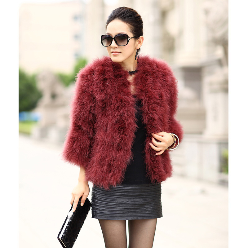 Free shipping 2012 new arrival turkey wool ostrich fur short design three quarter sleeve women's outerwear fur