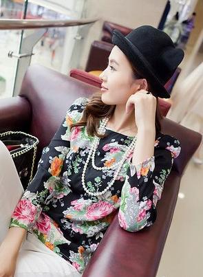 free shipping 2012 new arrival vintage print pattern long-sleeve chiffon shirt women's clothes 8