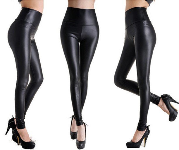 Free shipping 2012 New arrival Women's shiny high waist leggings,black color, faux leather leggings