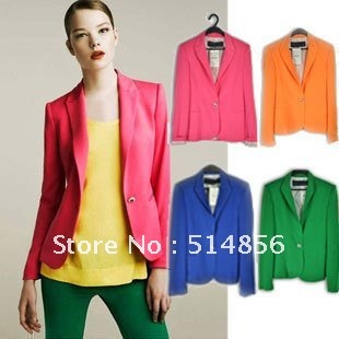 free shipping~2012 New arrival,women's suit blazer, candy color jacket,foldable sleeves coat~~