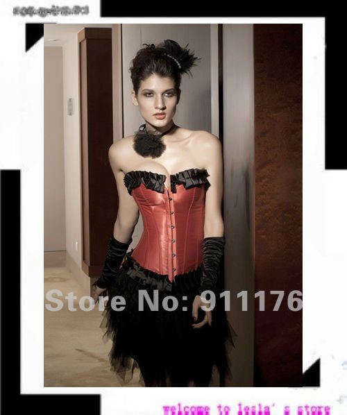 Free shipping!!! 2012 New arrivals Fashion Strapless Corset,Black-red Ruffled Saloon Corset  &bustier + Wholesale NA5114