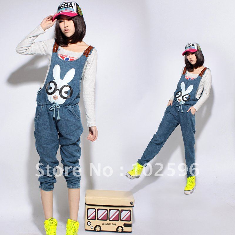 Free Shipping:   2012  new  arrivals  loose rabbit denim bib pants jumpsuit       Li12063